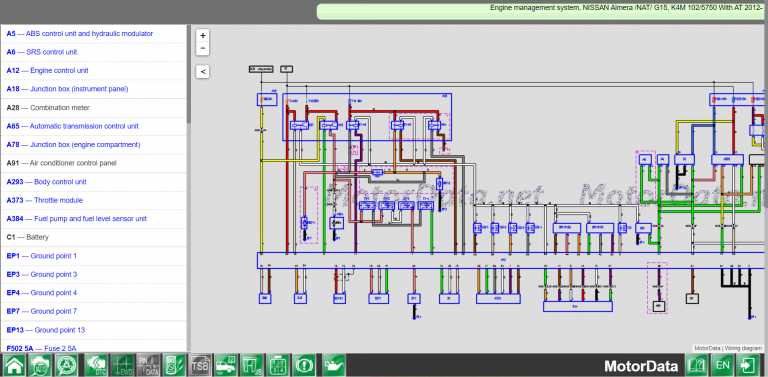 Wiring diagram Engine management system, NISSAN Almera