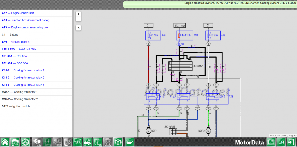 Wiring diagram Engine electrical system, TOYOTA Prius