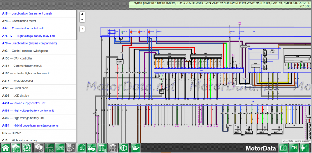 Wiring diagram Hybrid powertrain control system, TOYOTA Auris