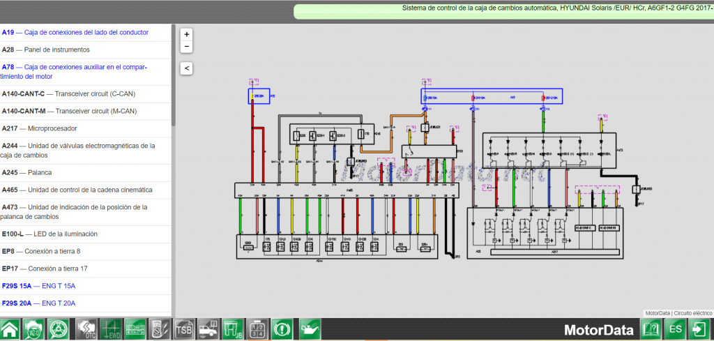Circuito electrico Sistema de control de la caja de cambios automática, HYUNDAI Solaris