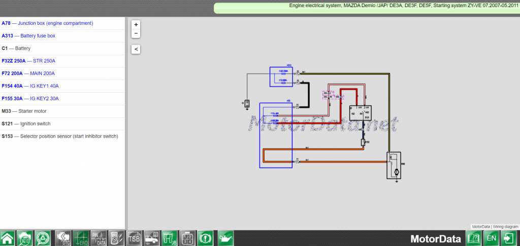 Wiring diagram Engine electrical system, MAZDA Demio