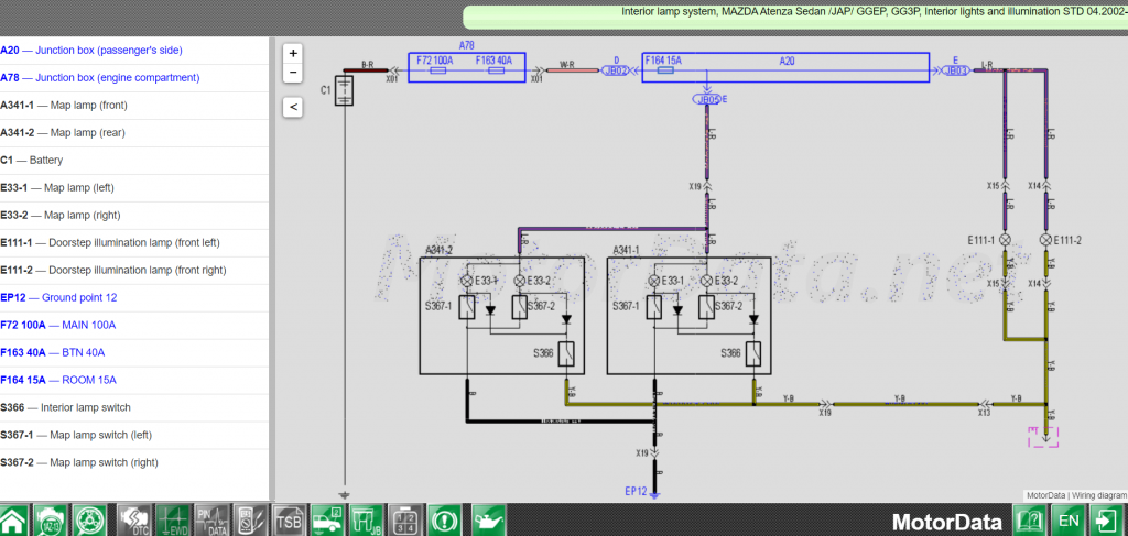 Wiring diagram Interior lamp system, MAZDA Atenza Sedan