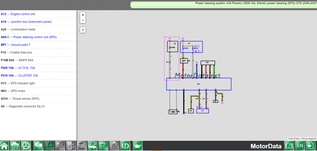 Wiring diagram Power steering system, KIA Picanto