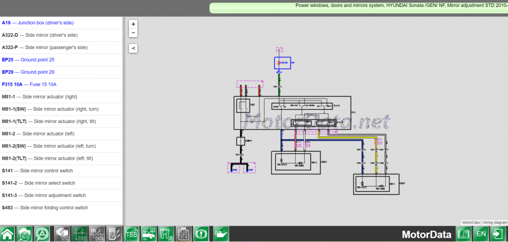 Wiring diagram Power windows, doors and mirrors system, HYUNDAI Sonata